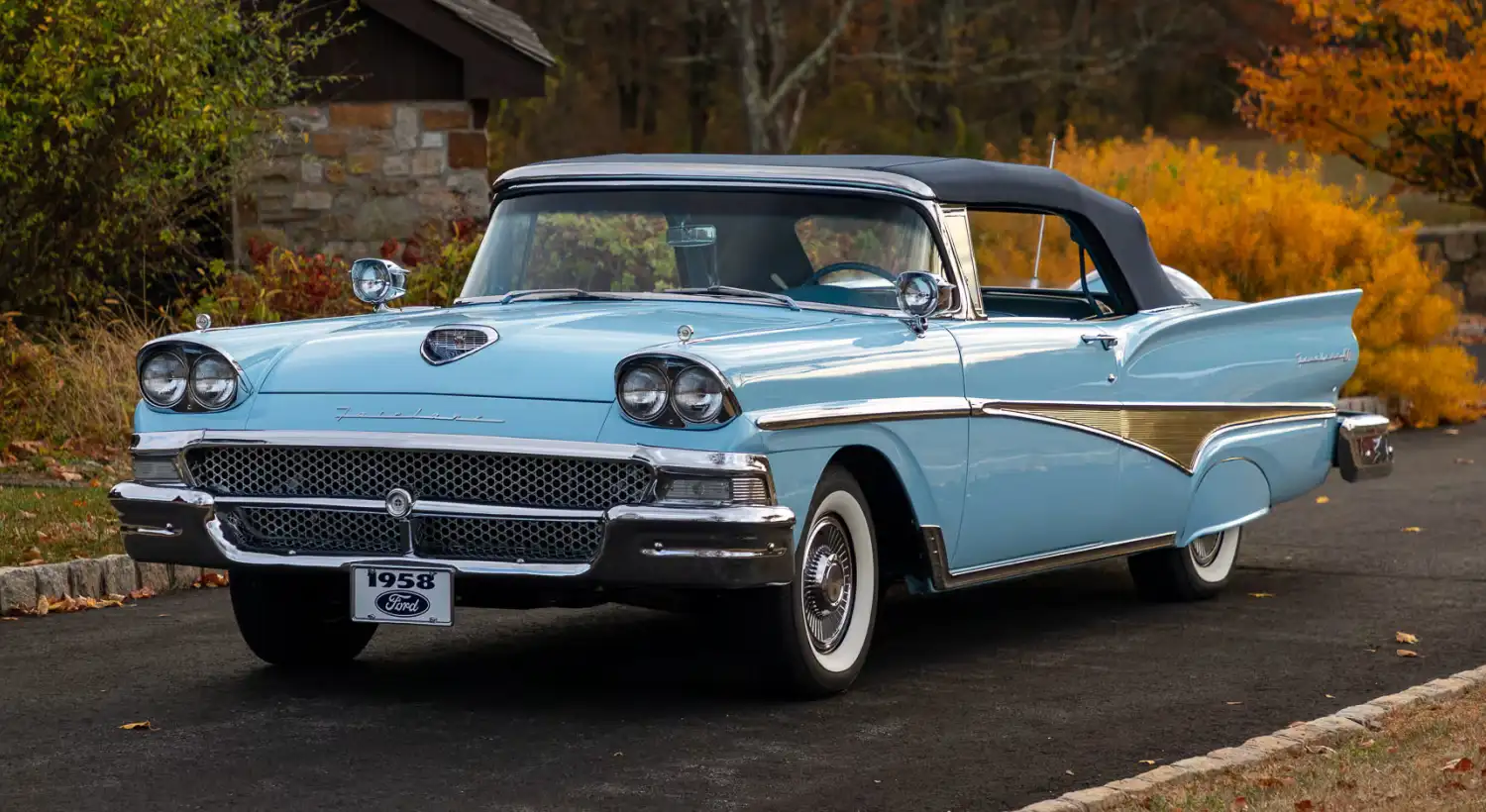 1958 Ford Fairlane 500 Sunliner: Azure Blue Elegance with Only 39 Miles