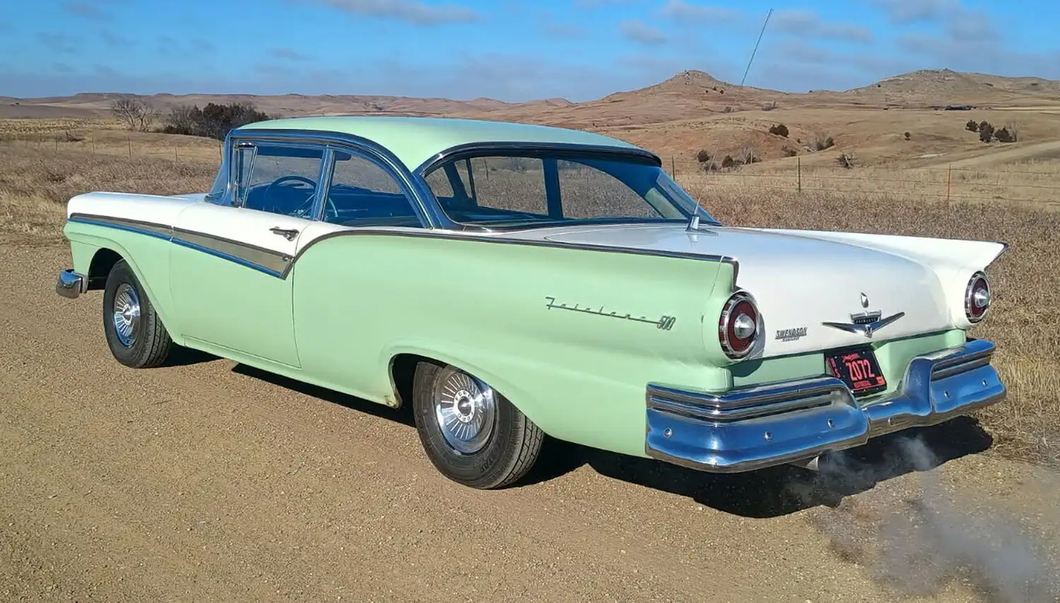 Classic ’57 Ford Fairlane 500 Club Sedan: Willow Green & Colonial White Beauty