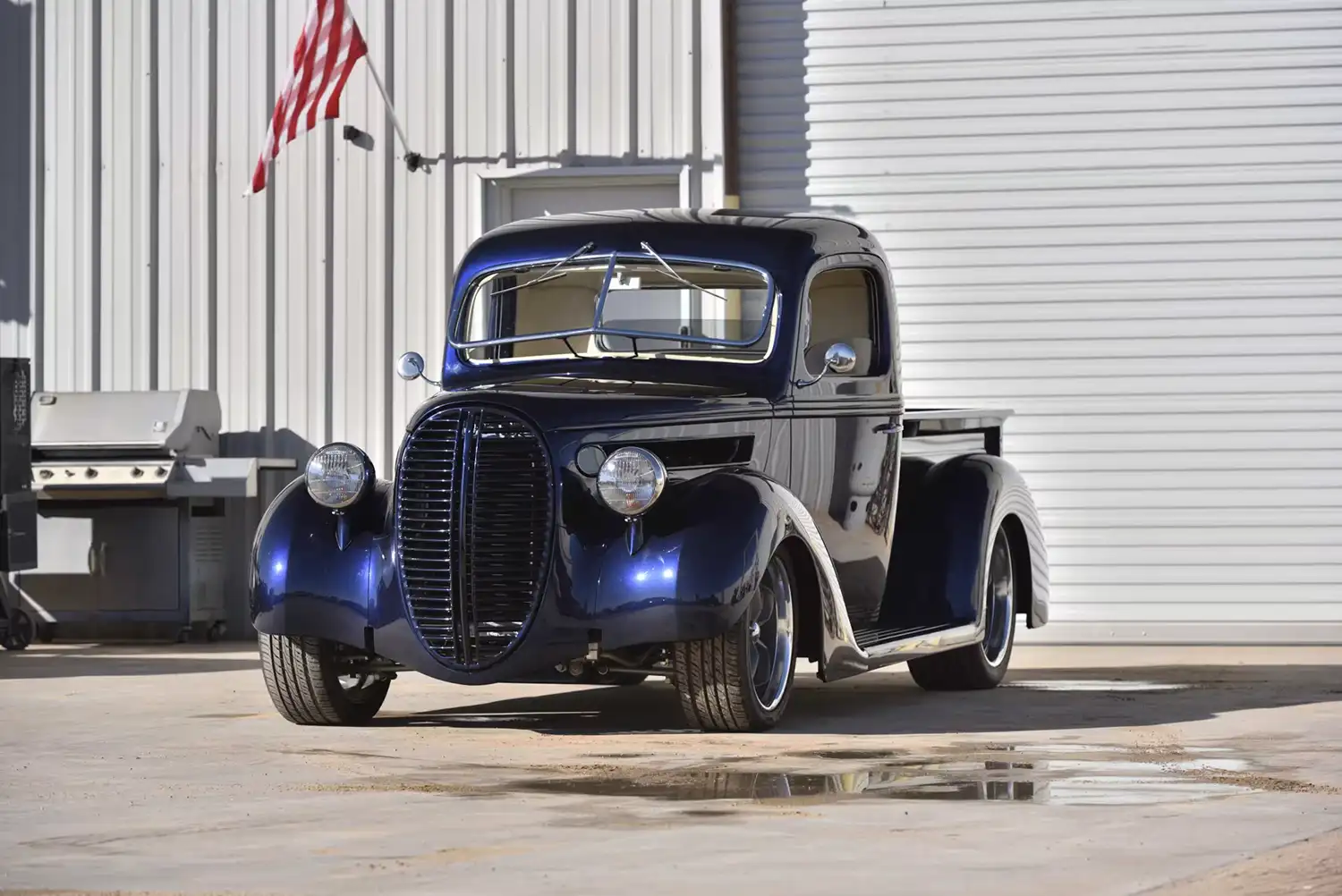 Blue Steel Beauty: A 1938 Ford Custom Pickup with Modern Muscle