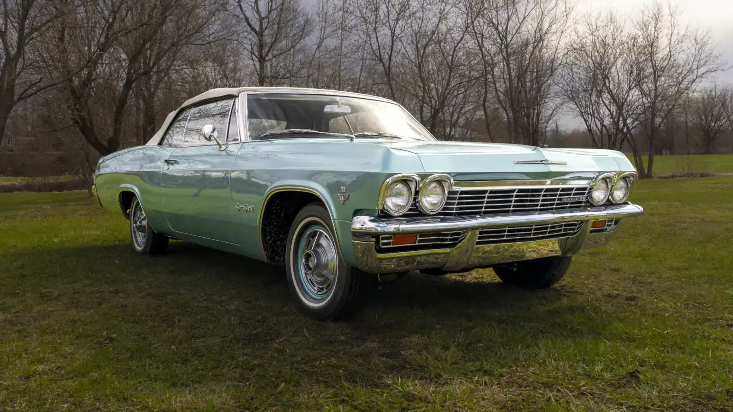 Azure Ace: 1965 Chevrolet Impala SS Convertible, 283 V8, White Top, Classic Open-Air Cruiser