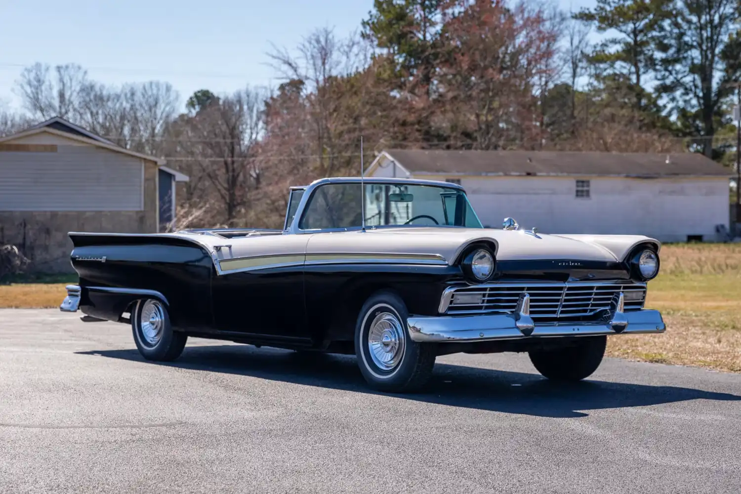 Celestial Cruiser: The 1957 Ford Fairlane 500 Skyliner, A Black and White Symphony of Retractable Elegance