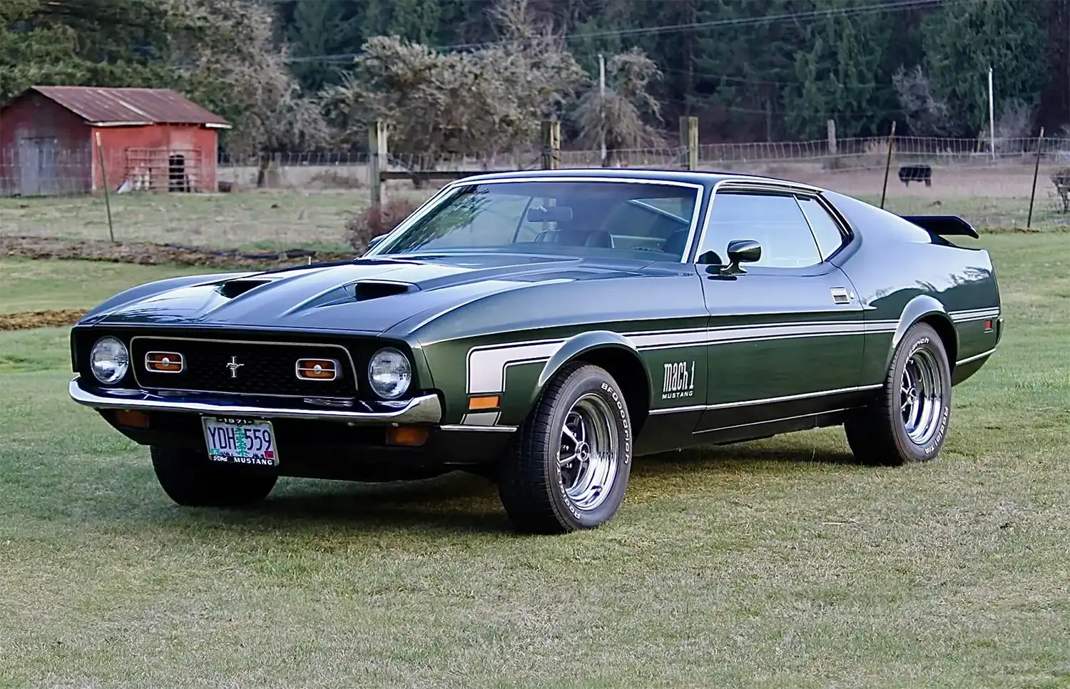 Dark Ivy Green Dream: Upgraded 1971 Ford Mustang Mach 1 with Boss Power