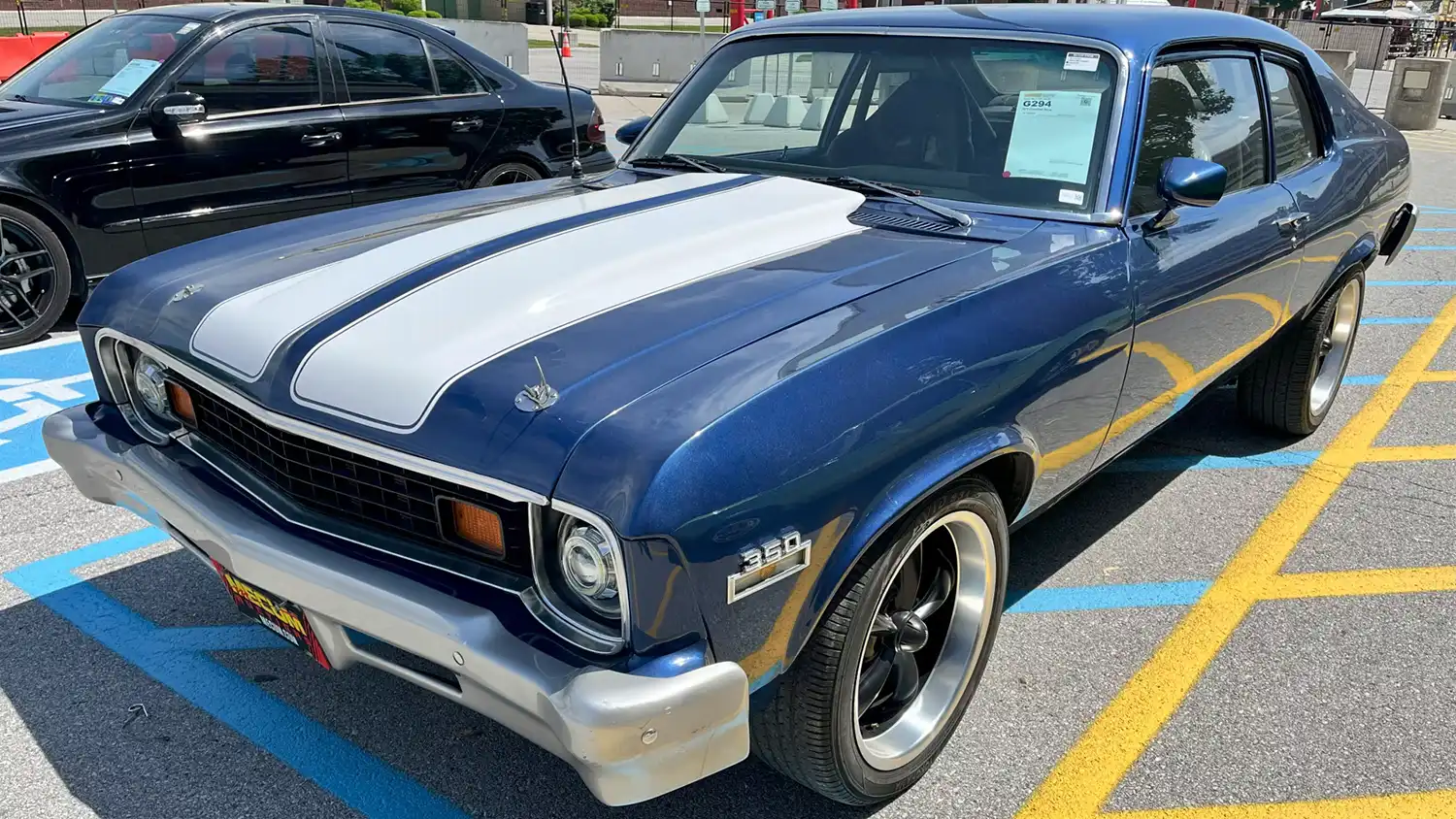 Title 1973 Chevrolet Nova: A Blue V-8 Coupe Ready to Roll