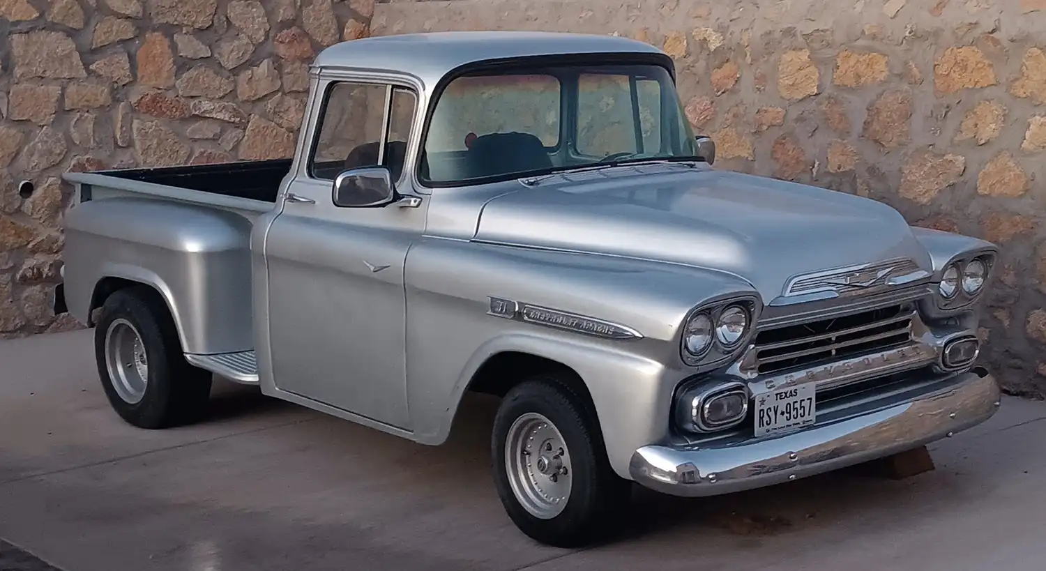 Silver 1959 Chevrolet Apache 3100 with Street Presence